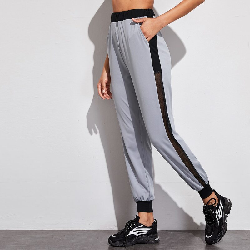 

Fishnet Insert Elastic Waist Sweatpants, Grey