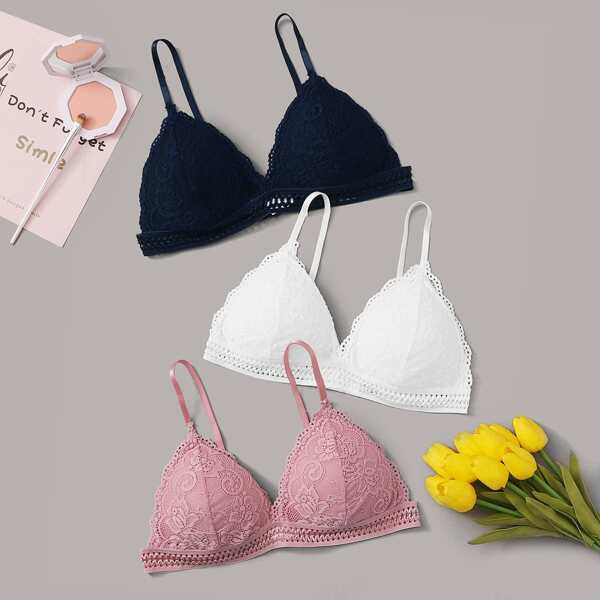 

3pack Floral Lace Bra Set, Multicolor