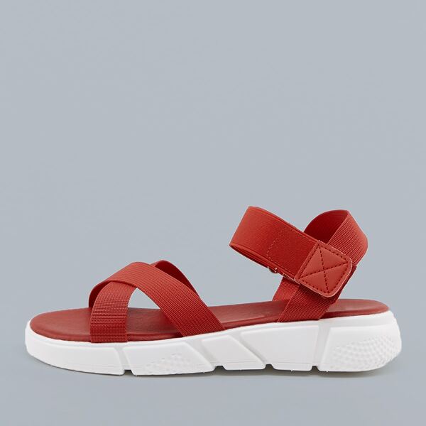 

Colorblock Velcro Ankle Chunky Sole Sandals, Red