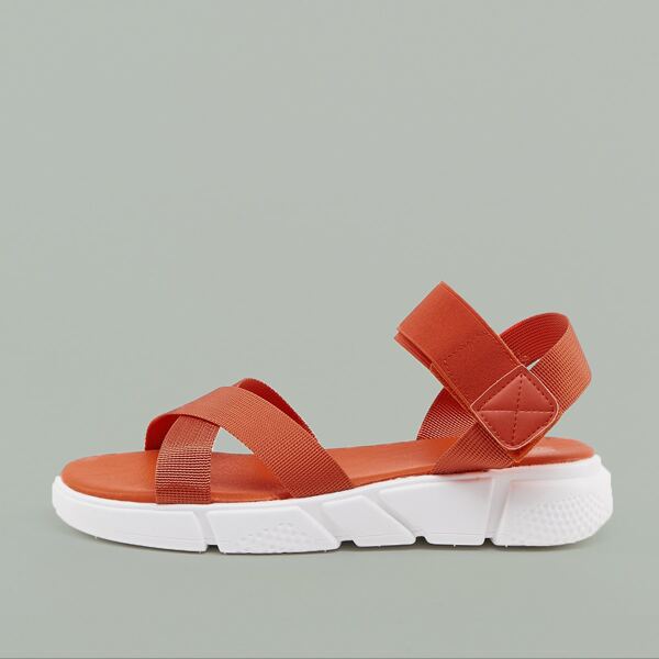 

Two Tone Open Toe Velcro Ankle Chunky Sole Sandals, Orange
