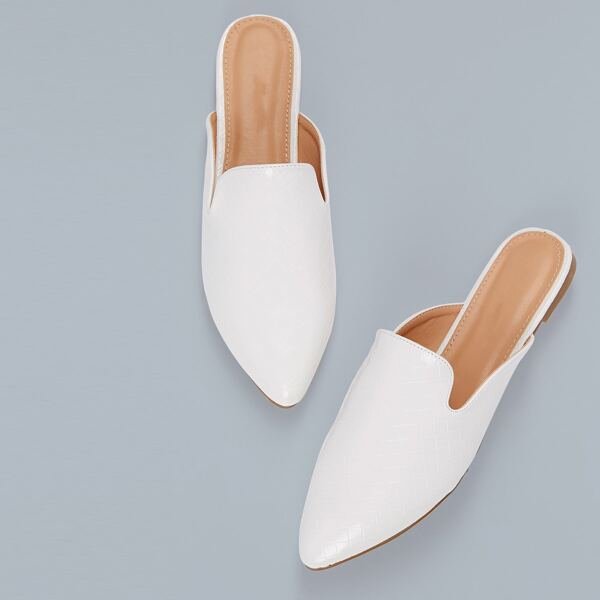 

Basket Weave Pointy Toe Open Heel Loafers, White