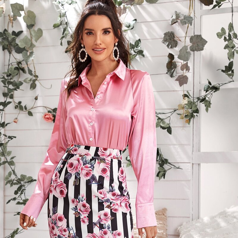 

Raglan Sleeve Satin Blouse, Pink