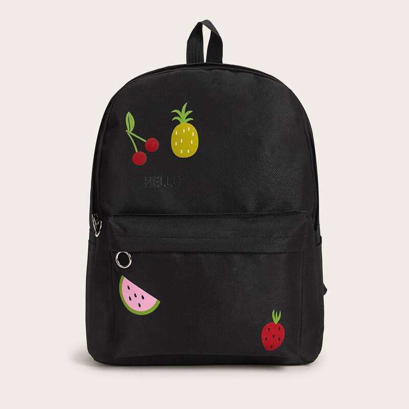 

Fruit Print Pocket Front Backpack, Black