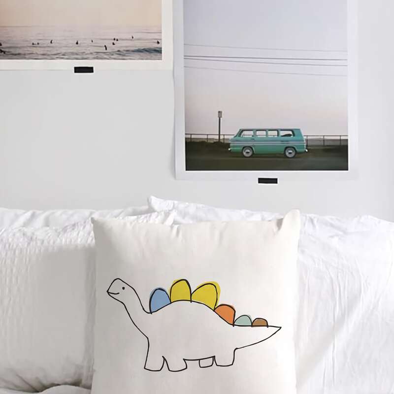 

Cartoon Dinosaur Print Cushion Cover Without Filler, White