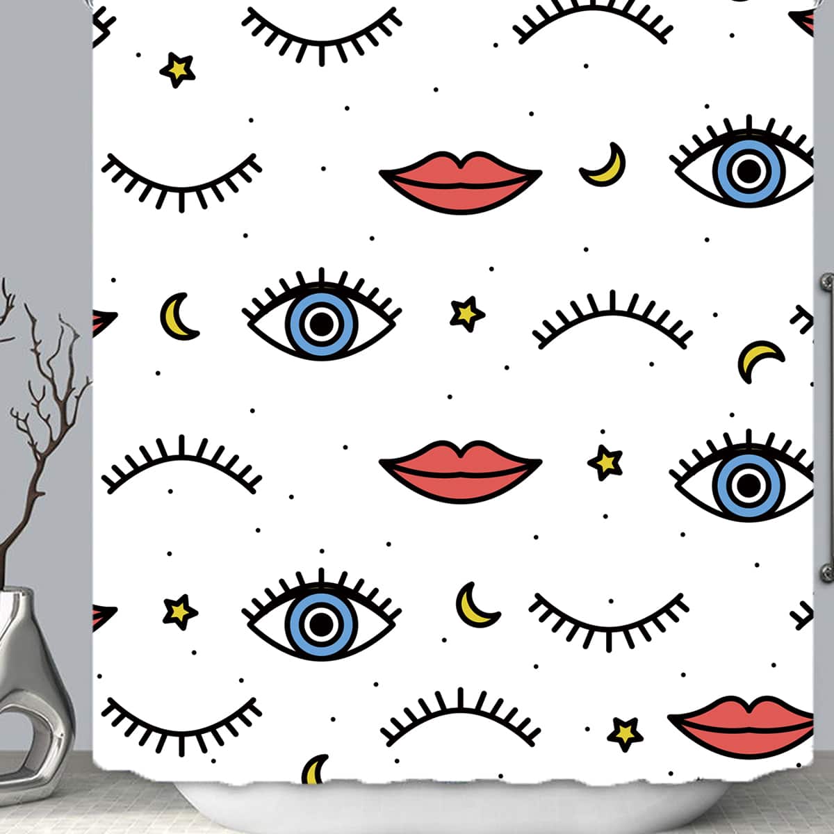 

Eye & Mouth & Eyelash Print Shower Curtain, Multicolor