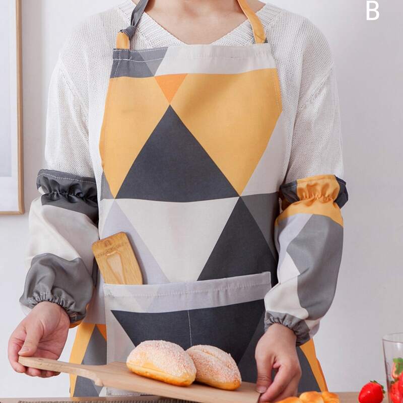 

1pc Geometric Pattern Apron & 1pair Sleeve Cover, Multicolor