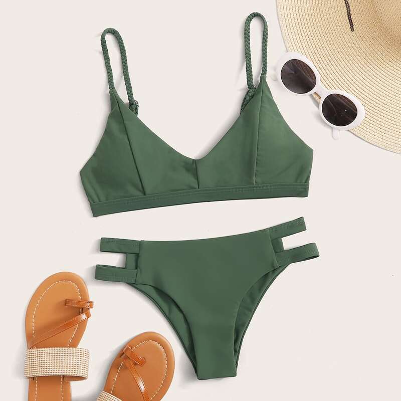 

Cut Out Side Bikini Swimsuit, Army green