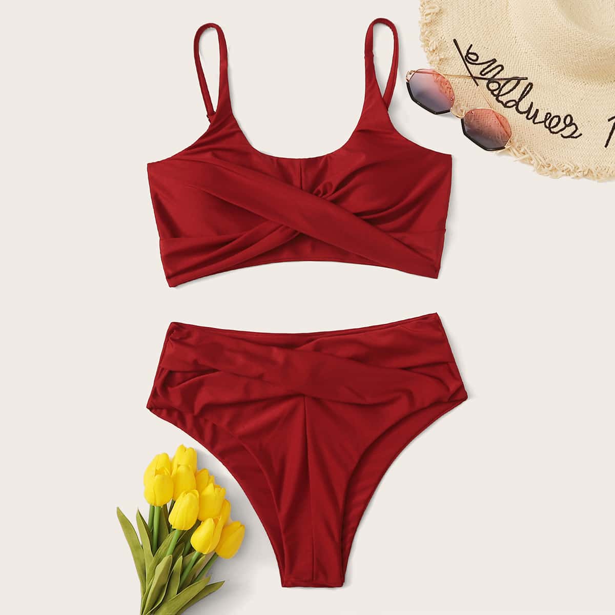 

Twist High Waisted Bikini Swimsuit, Red