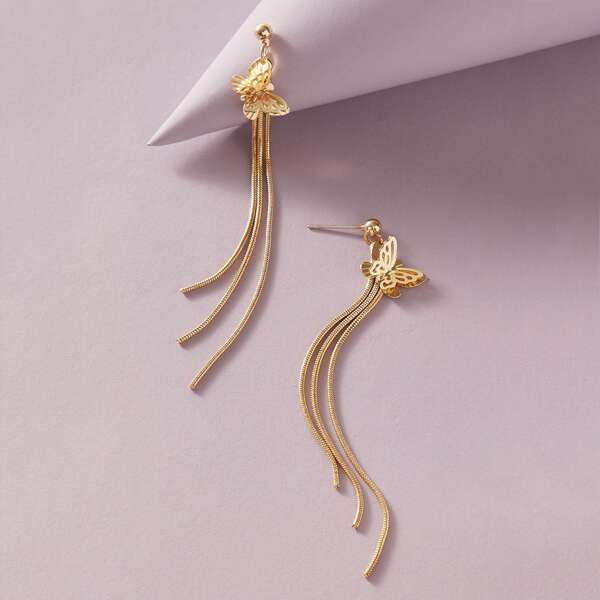 

Серьги-подвески с бахромой и бабочкой 1 пара, Золотистый