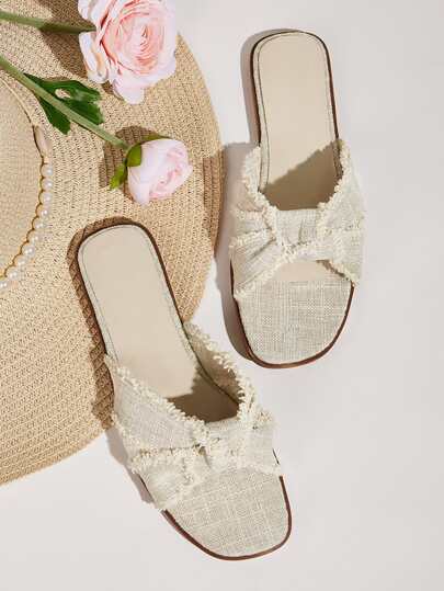 Knot Detail Open Toe Sliders