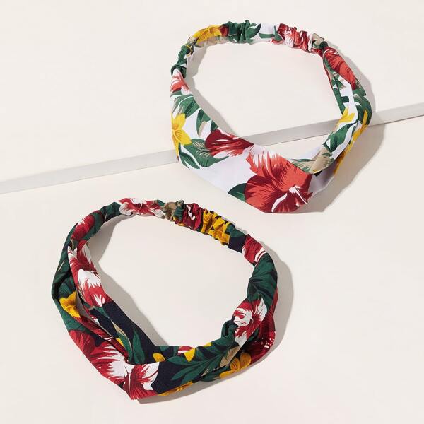 

2pcs Girls Flower Pattern Headband, Multicolor