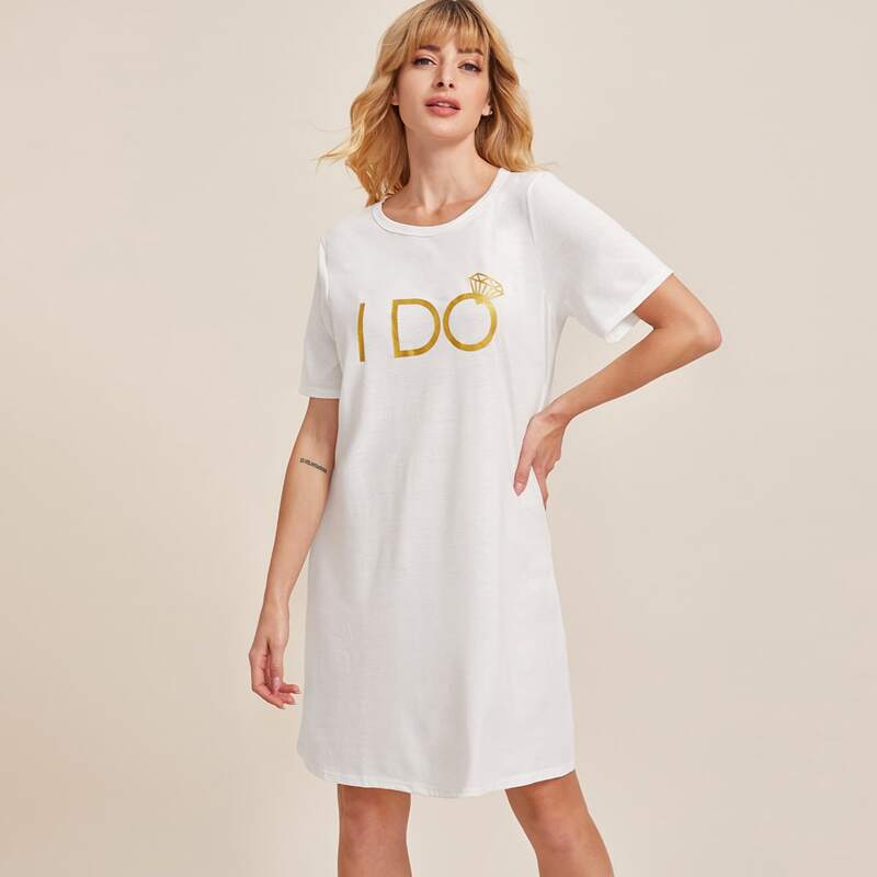 

Slogan Graphic Lounge Dress, White