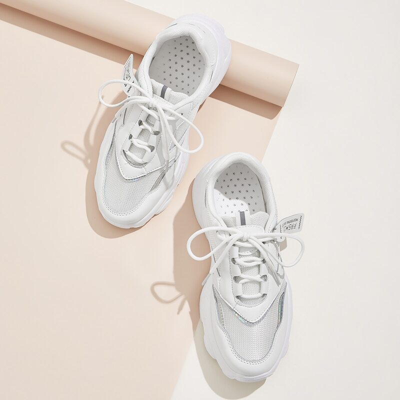 

Lace-up Front Mesh Panel Chunky Sneakers, White