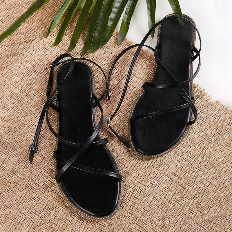 

Criss Cross Ankle Strap Sandals, Black