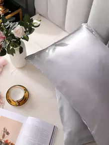 2入組緞面素色枕套臥室用軟枕套床上用品 - 灰色 - 查看 5