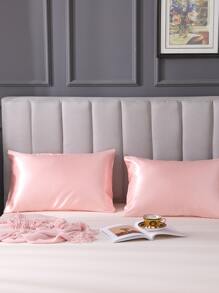 2pcs Satin Solid Color Pillowcase, Soft Pillow Cover With Envelope Closure For Bedroom, Bedding Supplies - Baby Pink - View 2