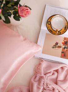 2pcs Satin Solid Color Pillowcase, Soft Pillow Cover With Envelope Closure For Bedroom, Bedding Supplies - Baby Pink - View 4