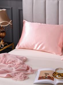 2pcs Satin Solid Color Pillowcase, Soft Pillow Cover With Envelope Closure For Bedroom, Bedding Supplies - Baby Pink - View 8