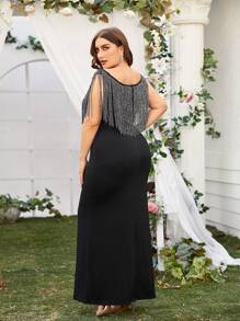 SHEIN Belle Vestido con fleco - grande - Negro - Ver 2