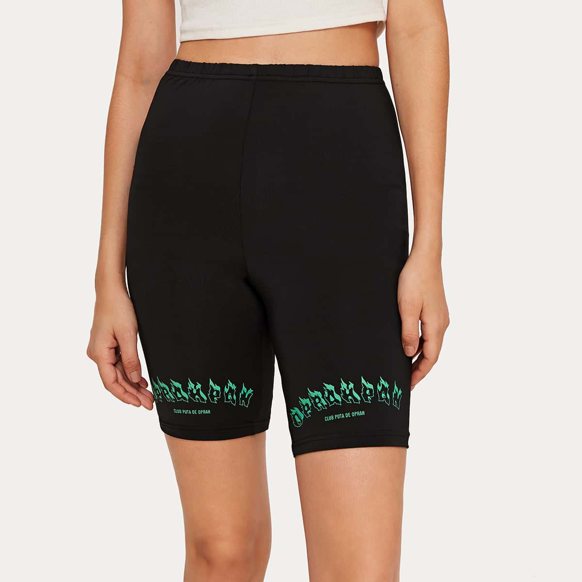 

Letter Graphic Cycling Shorts, Black