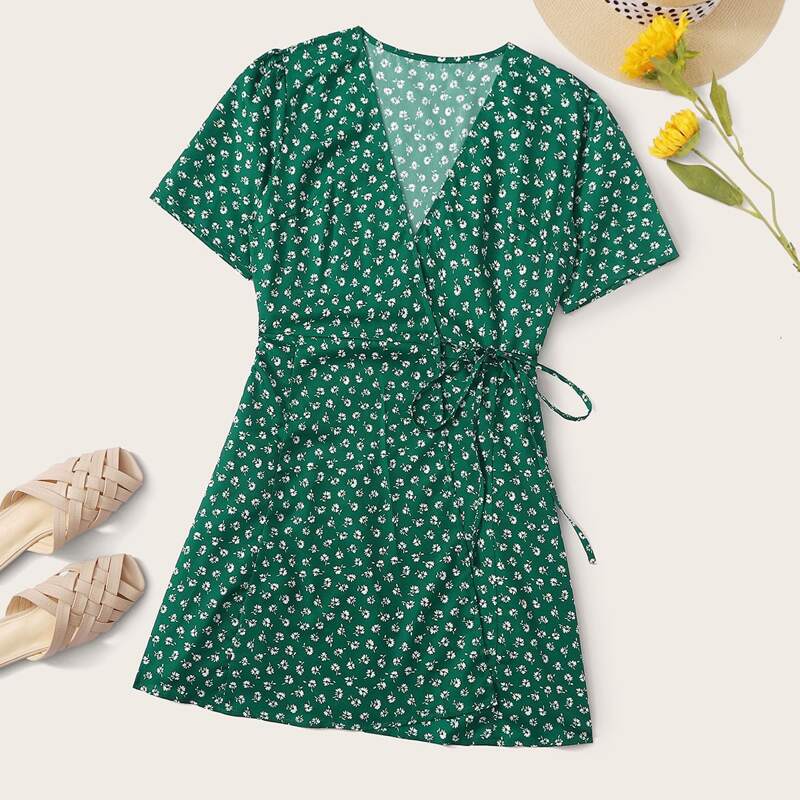 

Ditsy Floral Wrap Dress, Green