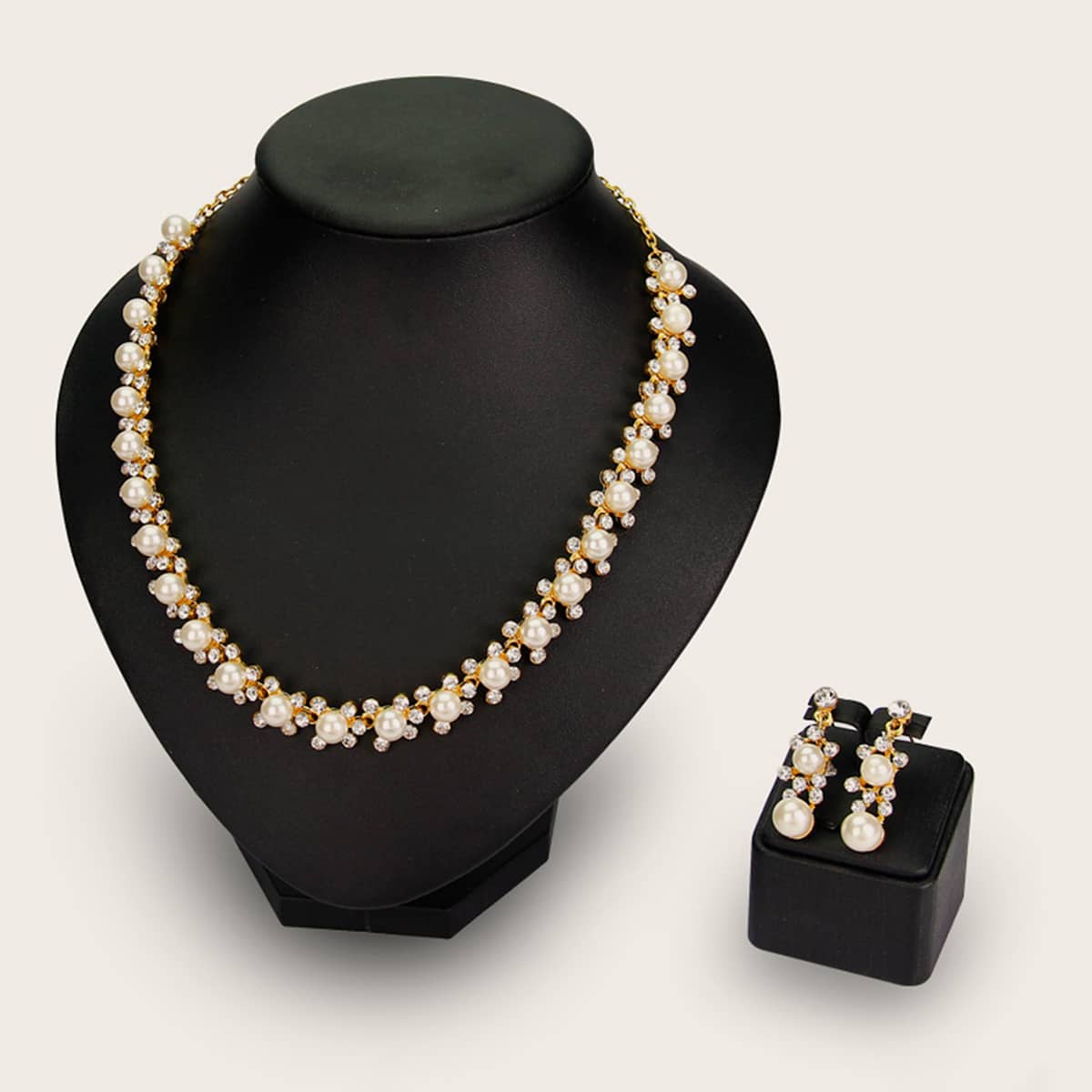 

1pc Rhinestone Engraved Faux Pearl Charm Necklace & 1pair Earrings