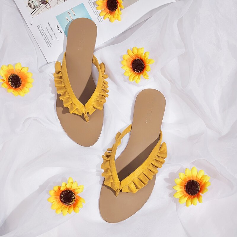 

Frill Trim Toe Post Sliders, Yellow