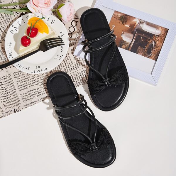 

Toe Post Slingback Flat Sandals, Black