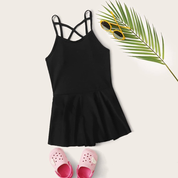 

Girls Criss Cross One Piece Swimwear, Black
