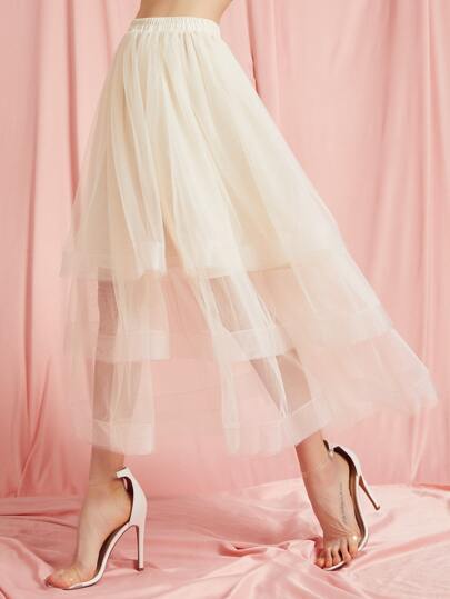 SBetro Elastic Waist Layered Mesh Skirt