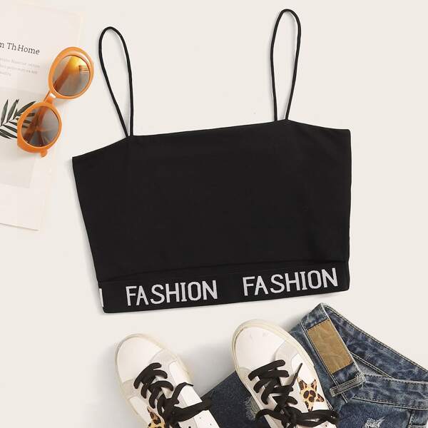 

Letter Tape Crop Cami Top, Black