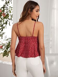 All Over Print Tie Front Cami Top - Burgundy - View 2