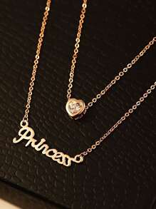 Collar a capas con diseño de diamante de imitación con letra 1 pieza - Amarillo Oro - Ver 1