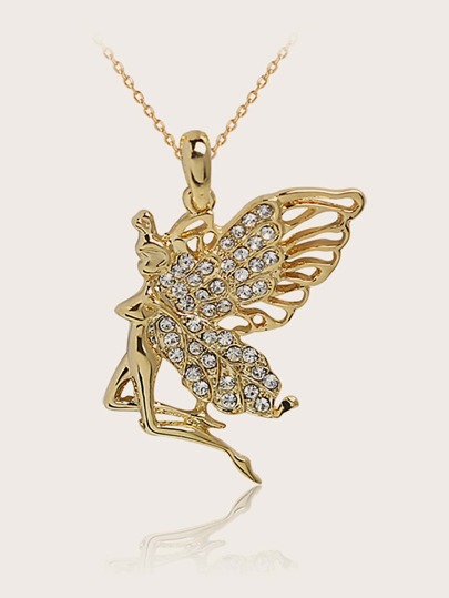 1pc Rhinestone Engraved Butterfly Charm Necklace