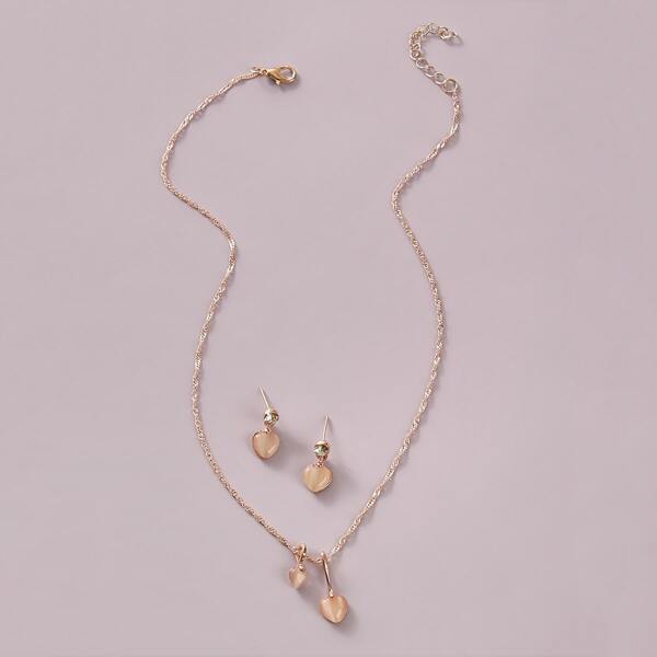 

1pc Heart Charm Necklace & 1pair Earrings