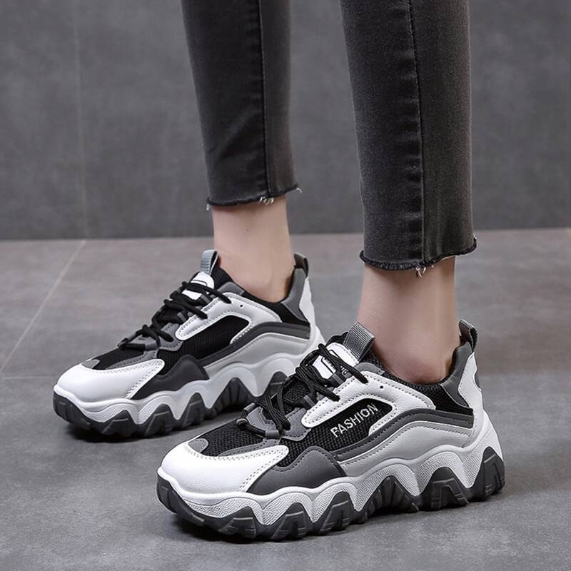 

Letter Embroidered Detail Chunky Sneakers, Grey