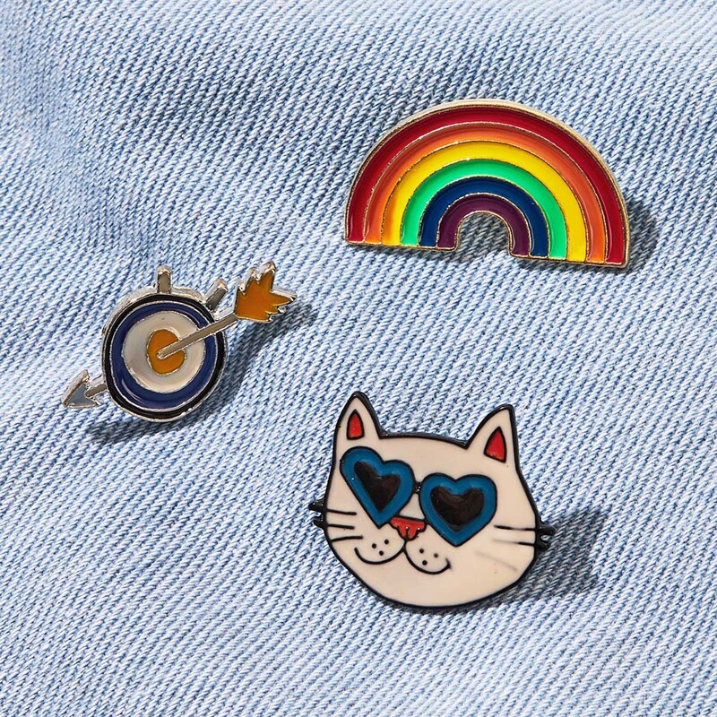 

3pcs Cat & Rainbow Brooch Set, Multicolor