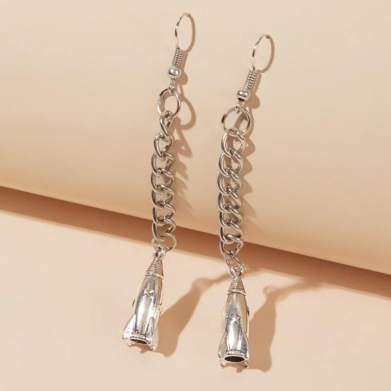 

1pair Rocket Chain Drop Earrings, Silver