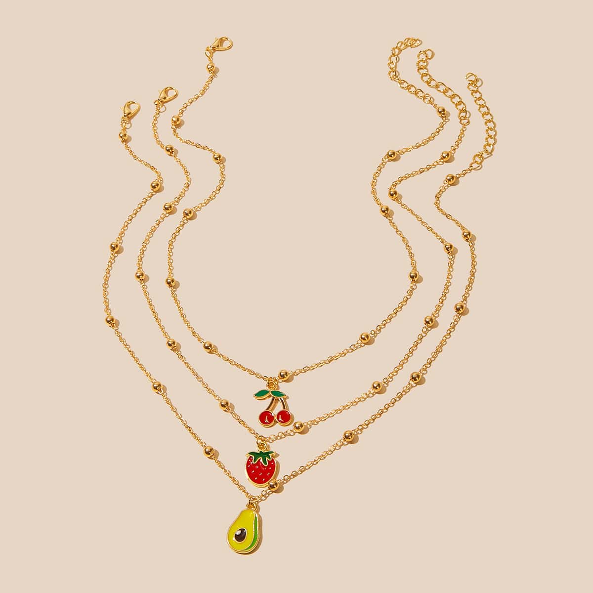 

3pcs Fruit Pendant Chain Necklace, Multicolor