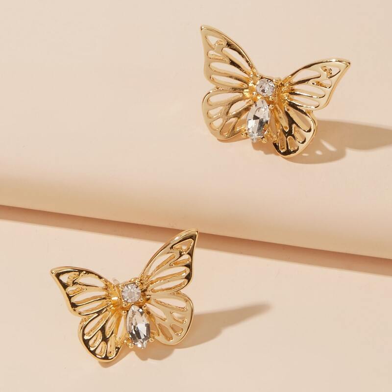 

1pair Hollow Out Butterfly Earrings, Gold