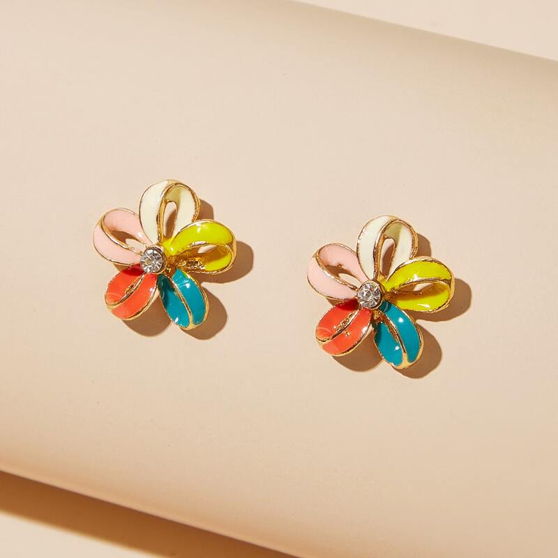 

1pair Floral Stud Earrings, Multicolor