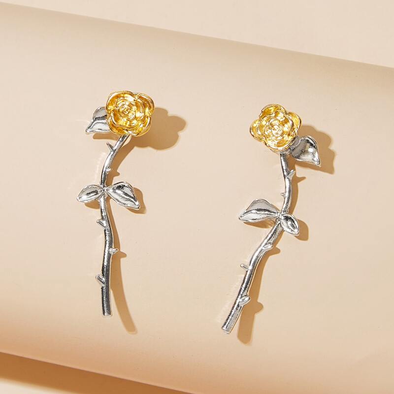 

1pair Flower Design Stud Earrings, Multicolor