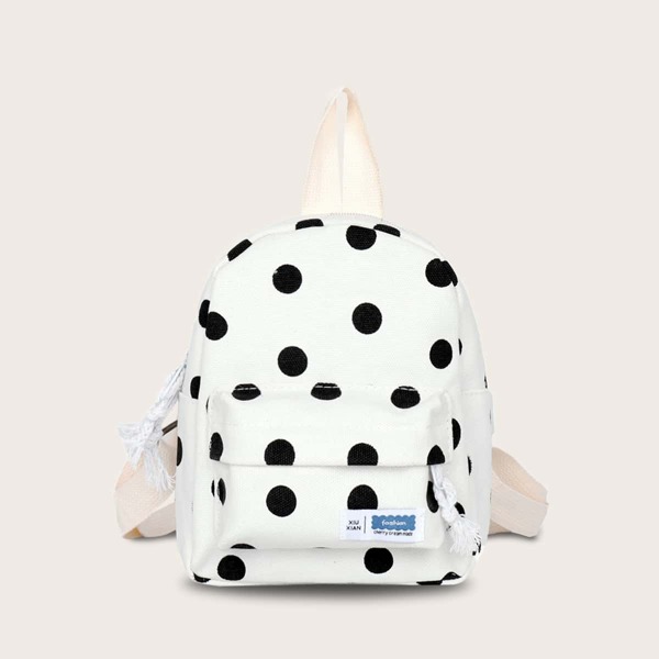 

Kids Polka Dot Pattern Canvas Backpack, White
