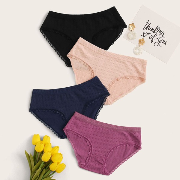 

Трусики с кружевной отделкой 4шт, Многоцветный