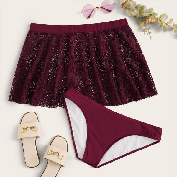 

2pack Plus Mesh Skirt & Bikini Panty, Burgundy