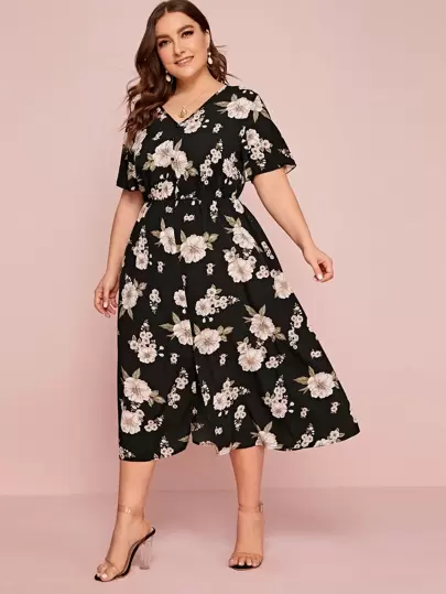 Femme Dos Fermeture Éclair Épaule Floral Papillon broderie courbés Ourlet Robe Chemise