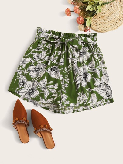 Plus Belted Pocket Side Shorts