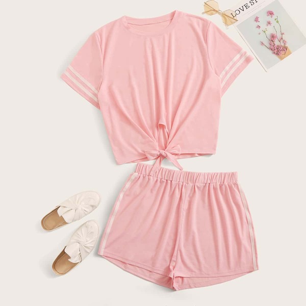 

Plus Knot Hem Tee & Shorts Set, Pastel pink