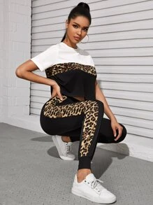 SHEIN LUNE Bộ thời trang Sọc bên Báo Đen và trắng Thể thao - Đen và trắng - Xem 1