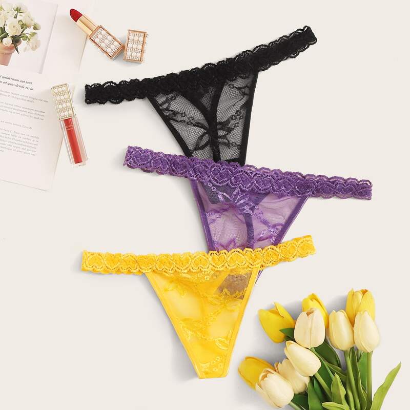 

3pack Heart Lace Thong Panty Set, Multicolor